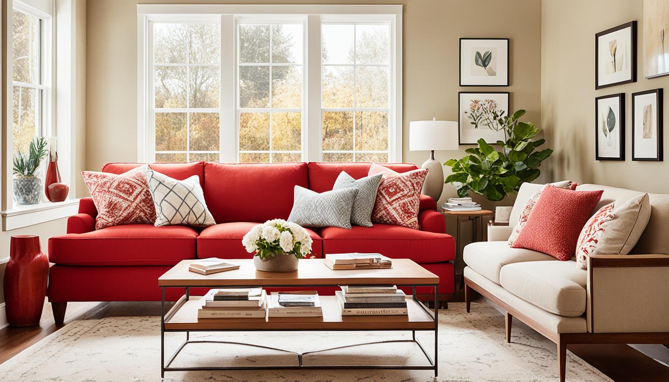 decoracion como combinar un sofa rojo